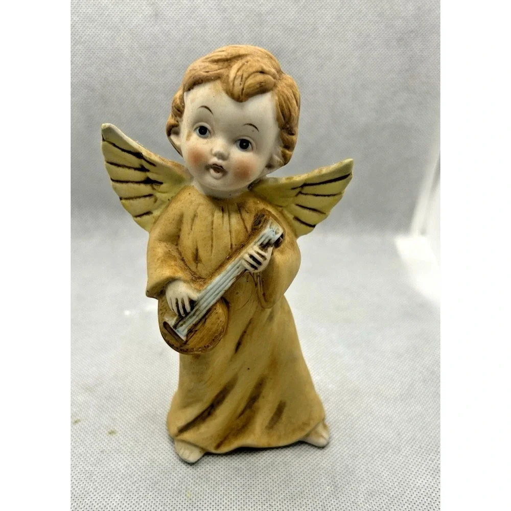 Vintage Homco Angel‎ Playing Mandolin Instrument Bisque Figurine Numbered 5400